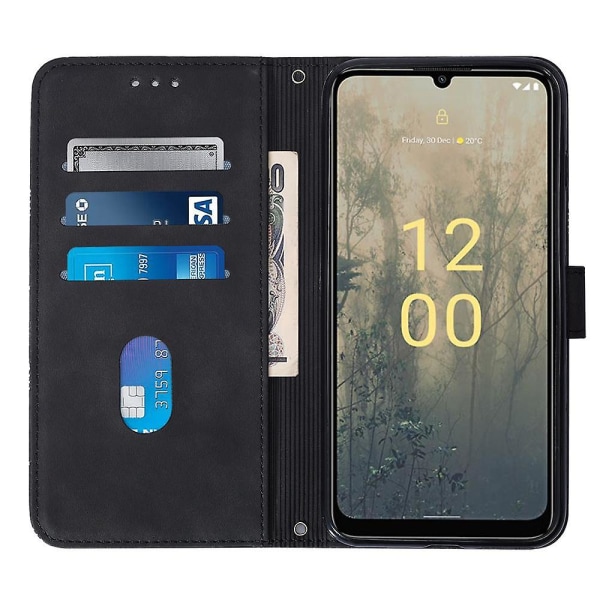 Til Nokia C31 4G Linjer Læder Business Telefon Cover Anti-drop Wallet Stand Flip Case Black
