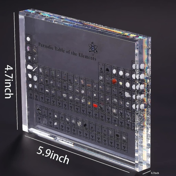 Periodiska systemet i akryl med riktiga grundämnen, display för kemiska grundämnen, periodiska systemet för grundämnen, skolundervisning, födelsedagspresent (rabatterad försäljning)