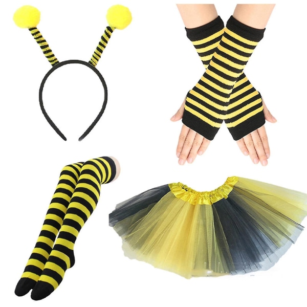 Bee Kostume Sæt Bee Ears Pandebånd Ærme Tutu Brille Sokker Til Børn Voksen Adult set