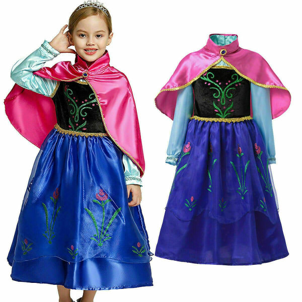 Lasten Tyttöjen Frozen Anna Prinsessa Mekko Cosplay Juhlapuku Fancy Mekko Blue 3-4 Years