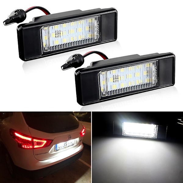 2 stk. feilfrie hvite LED-skiltlys for Nissan X-trail T30 T31 Qashqai J10 J11 Primera P12 Pathfinder R51 Juke F15