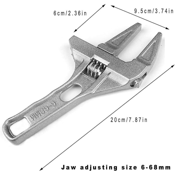 Stor öppning justerbar skiftnyckel, kort justerbar skiftnyckel, justerbar skiftnyckel, mini justerbar skiftnyckel, multifunktion, 6-68 mm, silver, för Ki