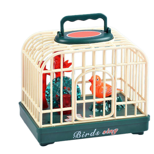 Stemmekontrolleret fuglebur legetøj med lyd, lys og elektrisk kæledyrslegetøj til børn Green Bagged square bird cage