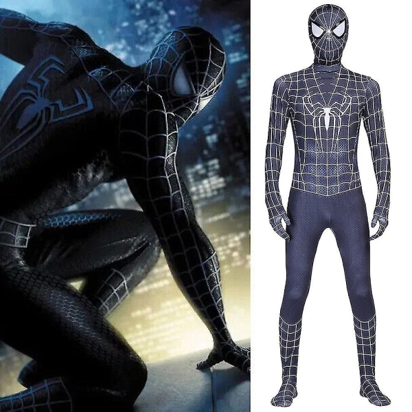 Black Spiderman Venom Cosplay Jumpsuit Barn Gutter Superhelt Fancy Dress Up Zentai Bodysuit Halloween Carnival Party Performance Costume 7-9 Years