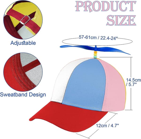 Propelhat, sjov helikopter fiskerhat til voksne med propeller, farverig patchwork regnbue propelkasket, sommer solbeskyttelse solhat propel