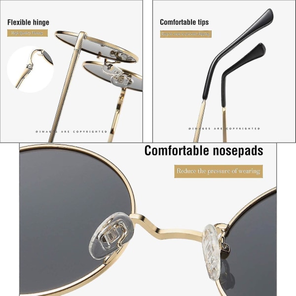 Vintage runde John Lennon polariserte solbriller for menn kvinner Circle Hippie Solbrillerqxuan Black Lens gold Frame