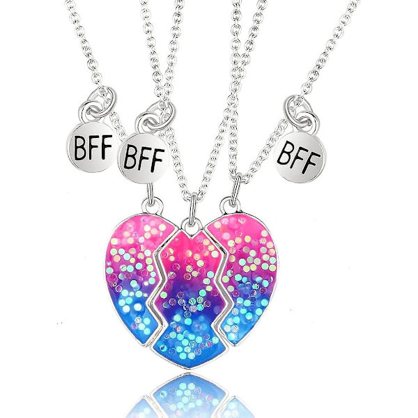 Bff-kaulakorut parhaille ystäville, ystävyysketjukaulakoru, syntymäpäivälahjat, ketjuriipuslahjat tytöille (vaaleanpunainen ja sininen)