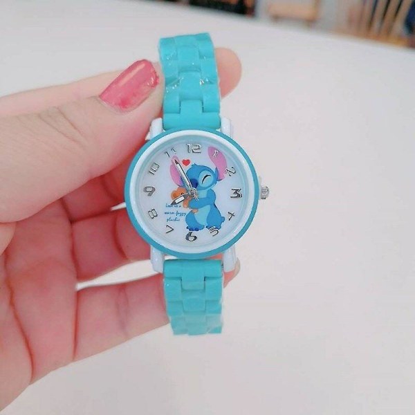 Stitch Cartoon Armbåndsur Barn Barn Lær Kvarts Klokker Blå