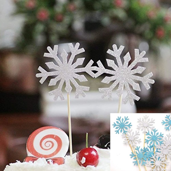 20 Pack Snowflake Cupcake Toppers Snøfnuggdekorasjoner for barn Bursdagsfest Juletemafest Babyshower bryllupskakedekorasjon