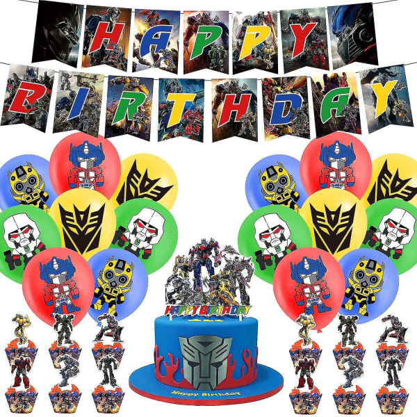 Transformers tema fødselsdagsfest dekorationertransformers Pull Tabs Kageindsatser Balloner Spiral Charms -xx Set A