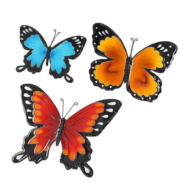 Hage sommerfugl 3 stykker - utendørs skur gjerde metall sommerfugl vegg kunst dekor