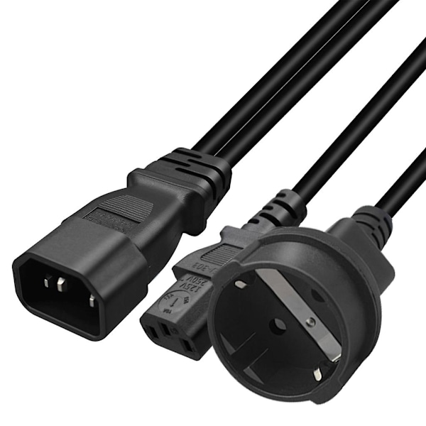 Y-splitter Adapter Line Iec320 C14 stik han til C13+eu4,8 mm hun strømledning