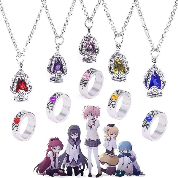 Tegnefilm Anime Puella Magi Madoka Magica Cosplay Soul Gem Halskæde Vedhæng Ring Cosplay Smykkesæt Tilbehør Cosplay Gave 5