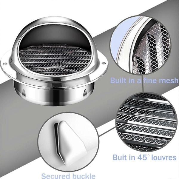2 Stykker Rund Veggventil Utvendig Kappe Halvkuleformet Hette Erstatning Mesh Skjerm for Bad Anti-Rust Flerbruks Tilbehør For 120mm Pipe