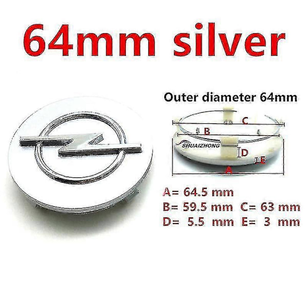 4 kpl Opel 56mm 59mm 60mm 64mm 68mm auton pyörän keskiön pölykapselit musta hopea vanteet suojukset auto logo tunnus merkki osat tarvikkeet Llwl Boris 4pcs 64mm Silver