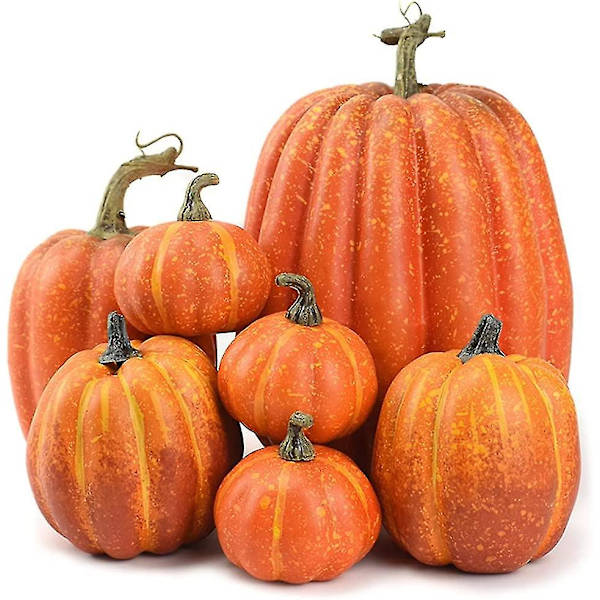 Falsk Pumpe 7-pakks samling: Kunstig høstdekorasjon, Halloween-tilbehør, jul & Thanksgiving Disp 1