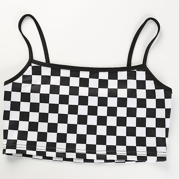 Seksikäs Ruudullinen Crop Top Hihaton Tankki Plaid-Paita Kesäkatutyyliin