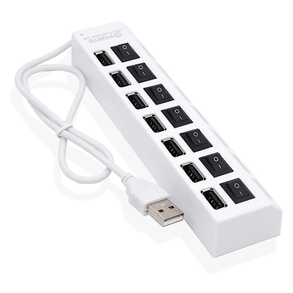 Nopea USB-keskitin 7 portilla ja sinisellä LED-merkkivalolla