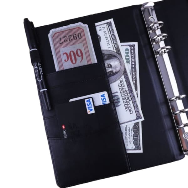Læder A5 Ringbind Planner Notesbog Planner med magnetisk lukning (Indre papir ikke inkluderet) - Sort Black