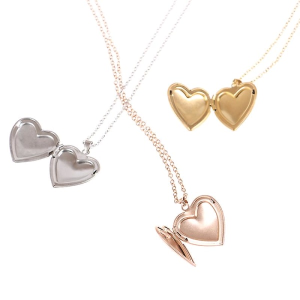Love Heart Medaljonki riipukset naisille Miesten avattava valokuvakehys kuvakaulakoru Silver