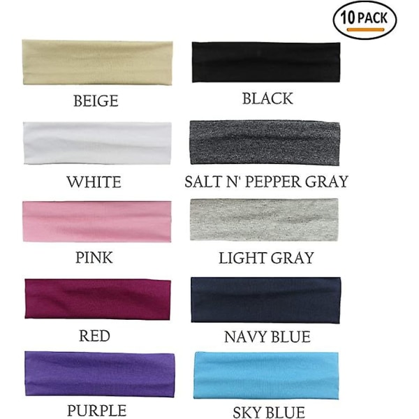 10-paknings elastisk hodebånd Anti-skli bandanaer for sport, yoga, løping, treningsstudio, trening, baseball, fritidsklær, gaver og mer!