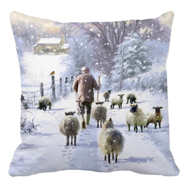 45x45cm Vinter Festlig Party Dekor Kuddfodral Soffa Djur Snögubbe Tryck Kuddöverdrag