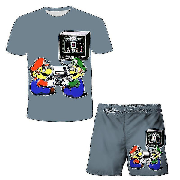 Sommerbadedrakt for barn Todelt Super Mario-badedrakt Kortermet svømmedress for gutter Badedrakt tegneseriestranddrakt 90