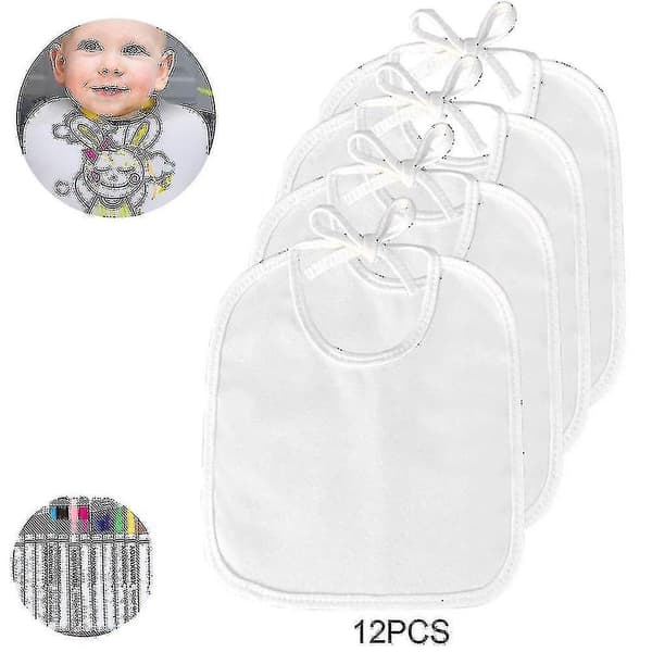 Förpackning med 12 Målarhaklappar, 22 * 28cm Vit Baby Triangulär Halsduk