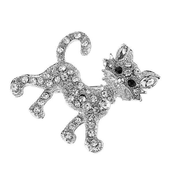 Koreansk Mode Kreativ Katt Brosch Nål Legering Kristall Strass Juvel Silver