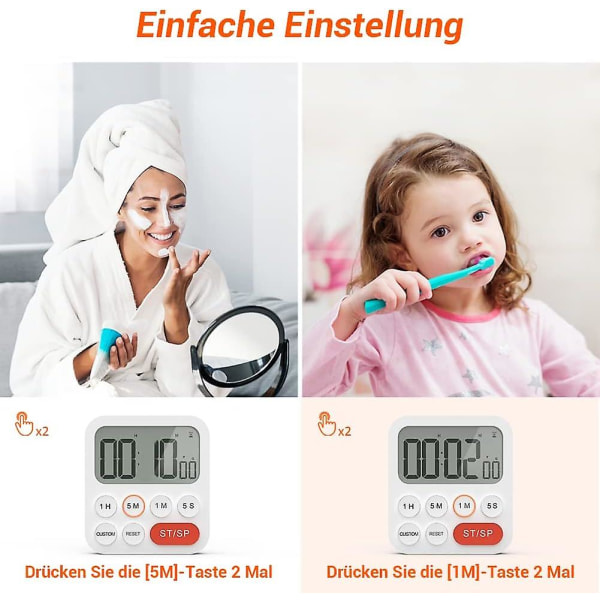 Digitaler Kchentimer Magnetisk Stoppuhr Timer Mit Uhr, Magnet, 3-stufiger Lautstrke, Lcd Anzeige Fr Kochen, Sport, Studieren, 2 Aaa Batterien Inklusi