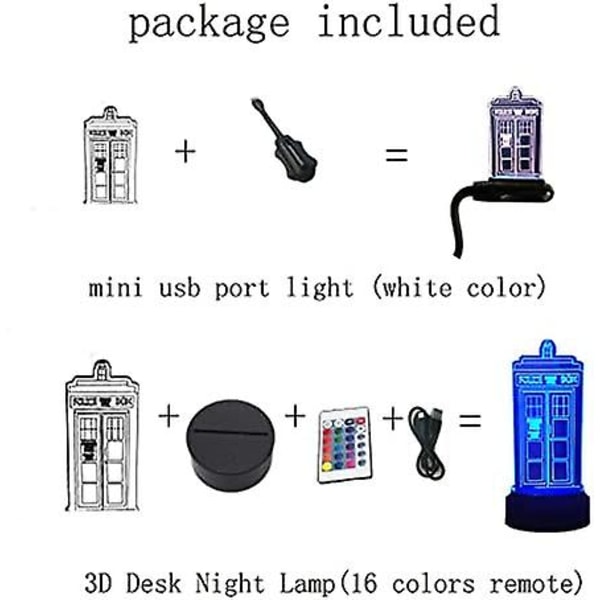 Veeki Tardis 3d Illusion Led Doctor Who Sovrum bredvid nattljus Rgb 16 färg Fjärrkontroll skrivbordslampa (1)