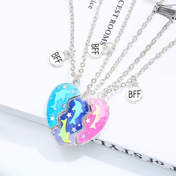 3 kpl / set Best Friends Dolphin Necklace Split Heart Puzzle Riipus kaulakoru