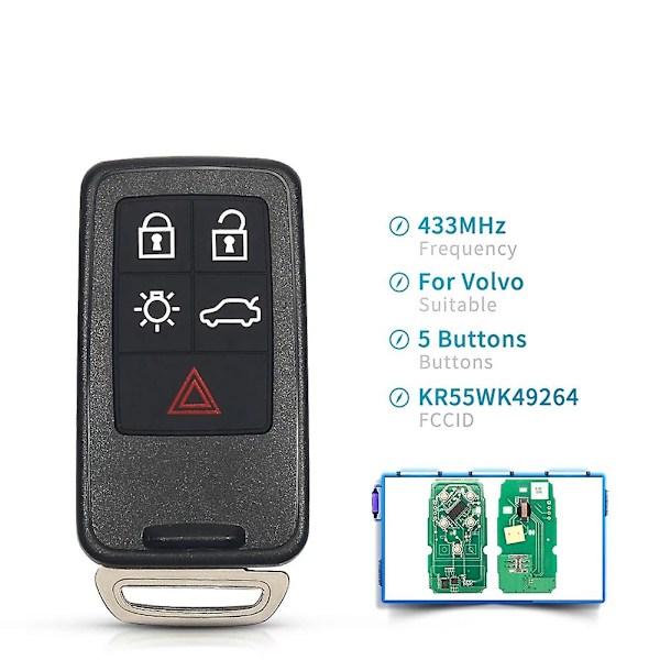 Kr55wk49264 Auton älykäs avain 5 painiketta V60 S60 S60l S80 Xc60 Xc70 V40 2007-2016 Id46 Pcf7953 -siru