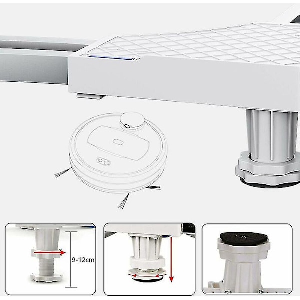 SRBTV-Tvättmaskinsställ, Tvättmaskinstorktumlare Kylskåpssockel, Justerbar Längd 41cm-64cm Höjd 9-12cm Stödlast 300kg Anti Vibration Anti N