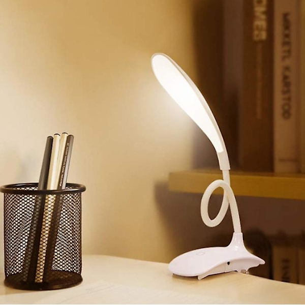 Læselampe, Børnebordlampe, USB Genopladelig Klips-på Læselampe, 3 Justerbare Farvetemperaturer og Lysstyrke til Seng, Barn, Læsning