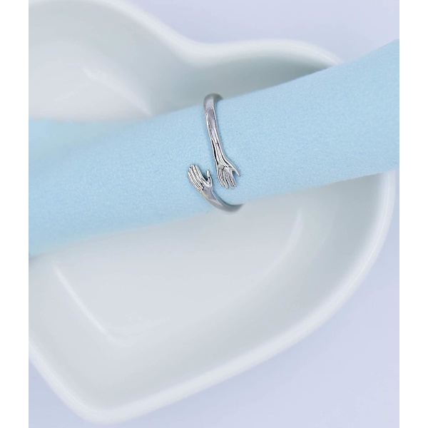 925 Sterling Sølvringe til Kvinder Piger Mænd eller Unisex Sølv Omfavnende Hænder Åben Ring Smykker Omfavn Hænder Statement Ringe Bånd Størrelse Silver