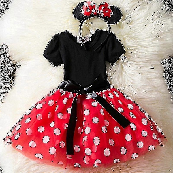 Flickor Minnie Mouse Prickig Födelsedagsfest Rosett Tyll Tutu Klänning Red 18-24Months