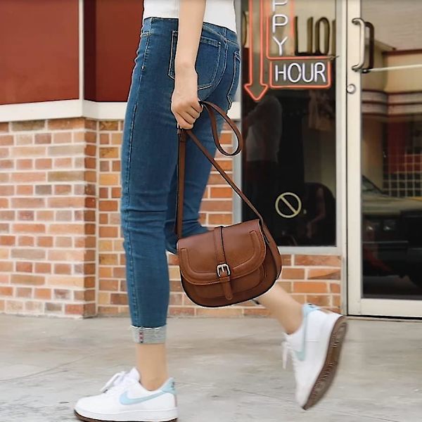 Crossbody-väska för dam, liten handväska dam crossbody, retro axelväskor (brun)