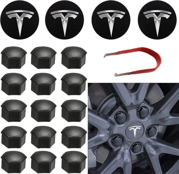 Hjulkapsel Sæt til Tesla Center Hub Kapsel Sæt Hjulmøtrik Dæksel Hub Dæksel til Model Y Mode 3 Mode S Mode X