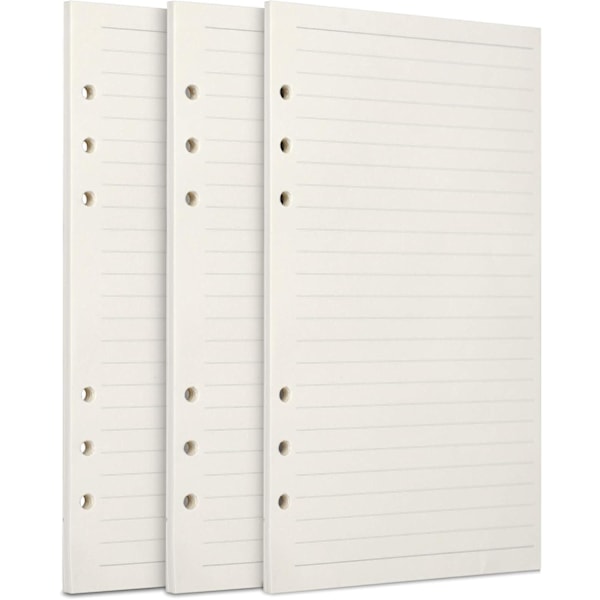 A6 påfyllningspapper, 3 förpackningar 100GSM tjockt påfyllningsbart papper 6-håls fyllning Insättningspapper 135 ark (270 sidor)