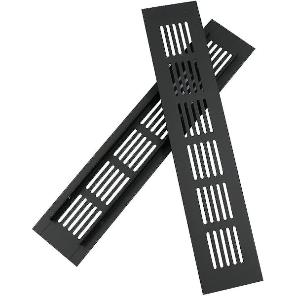 2-pak rektangulær aluminium dørventilationsrist 250x50 mm insektbeskyttelse til RV, garderobe, køkken osv. - Sort