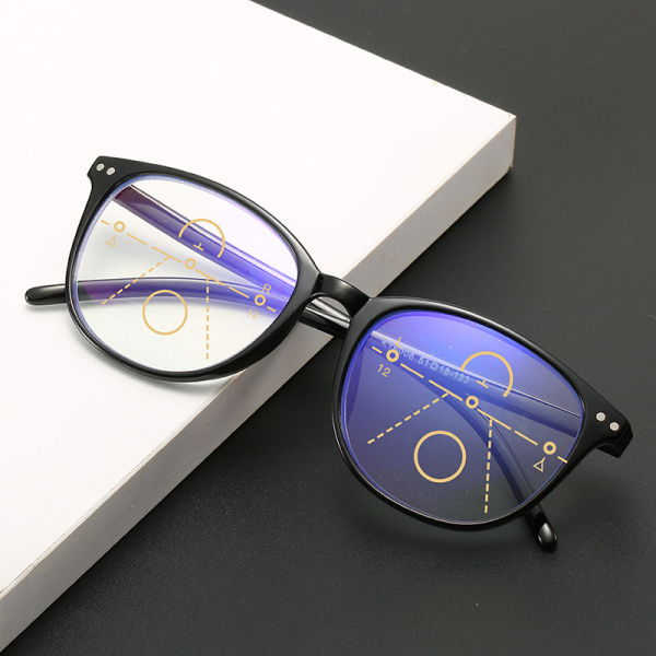 Progressiva multifokusglasögon för kvinnor män Blåljusblockerande läsglasögon Black Strength 2.0X