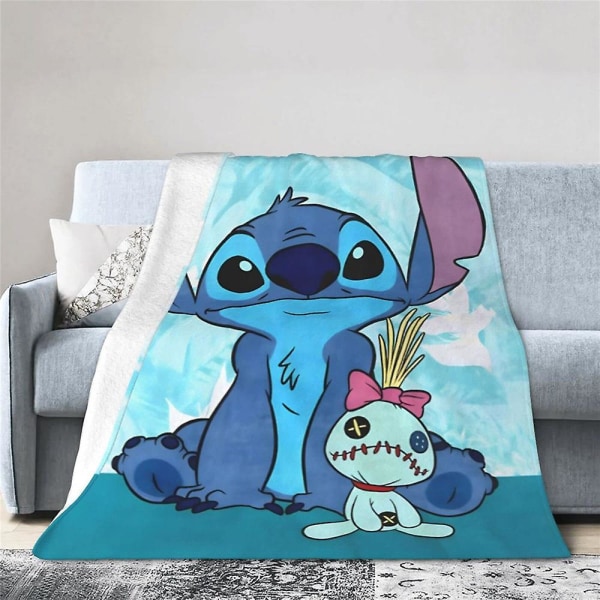 Lilo & Stitch Sarjakuvapainatuspeitto Pehmeä Lämmin Fleece Flanelli Peitot Vuodesohva Autonheitto Syntymäpäivä Stitch Tuuletin Lahjat A 150x200cm