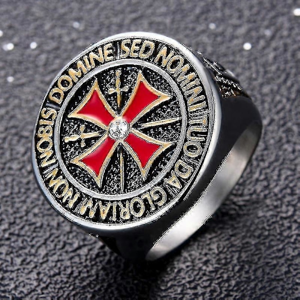 Tempelridderringer for menn, Crusader Cross Biker-ring i rustfritt stål Gold 15