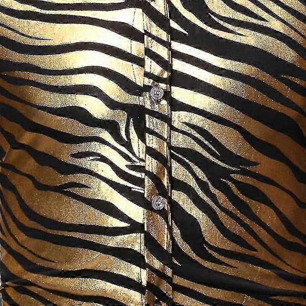 Herre skjorter med tigerprint, langærmede button-down skjorter Silver S