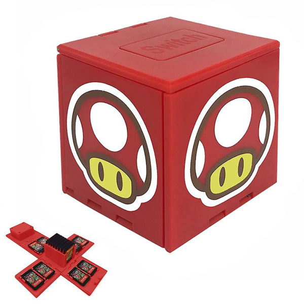 Spilopbevaringsboks til Nintendo Switch spilkort 16 kortpladser Cube Case Foldbar Mario Mushroom