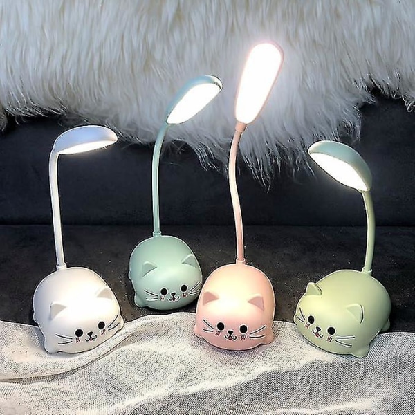 Skrivebordslampe for barn, søt katt led bordlampe med fleksibel arm, usb oppladbar bordlampe, øyebeskyttelse, leselampe, tegneserie Kawaii nattbord L Pink