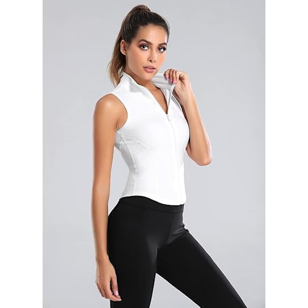 Dame ermeløs sportsvest med full glidelås T-skjorte er egnet for yoga løping og fitness. L White