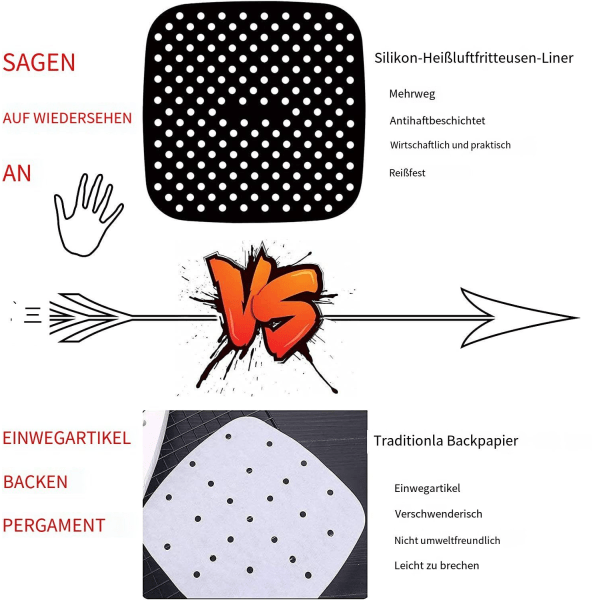 Silikonmatta for Airfryer, vanntett perforert bakpapir Silikon