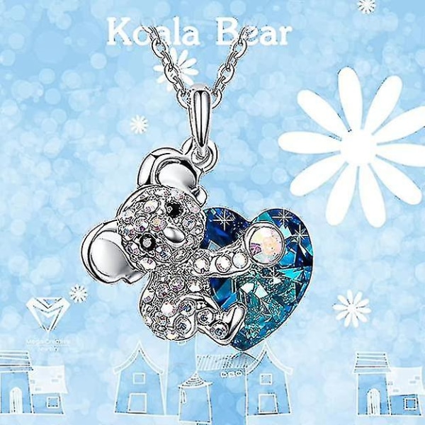 Blå koala hjerte halskæde til kvinder vedhæng smykker med krystaller gave til mor hendes datter ven